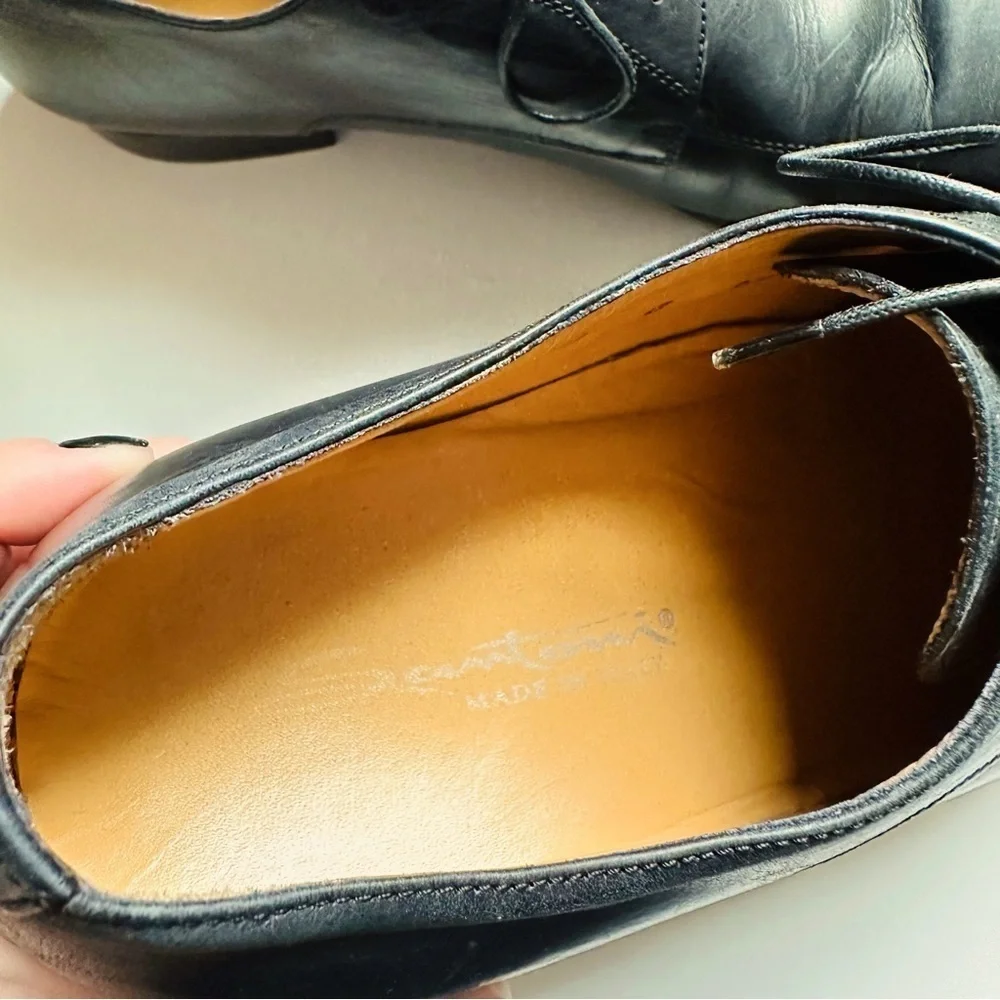 Santoni Italy PRITCHARD Black Leather Derby 11927 Men's Apron Toe Shoes 9.5 Rare